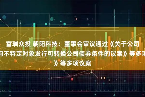 富瑞众投 朝阳科技:董事会审议通过《关于公司符合向不特定对象发行可转换公司债券条件的议案》等多项议案