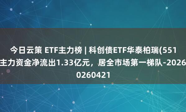今日云策 ETF主力榜 | 科创债ETF华泰柏瑞(551510)主力资金净流出1.33亿元，居全市场第一梯队-20260421