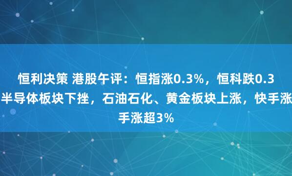 恒利决策 港股午评：恒指涨0.3%，恒科跌0.39%；半导体板块下挫，石油石化、黄金板块上涨，快手涨超3%